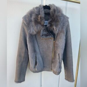 Yves Salomon grey fur suede jacket size 34 XS